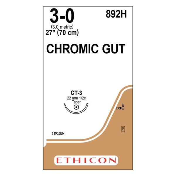 Ethicon Inc,a J & J Company Suture 3-0 Chromic Gut Ct-3 Brown 27" Monofilament 36/Bx - 892H