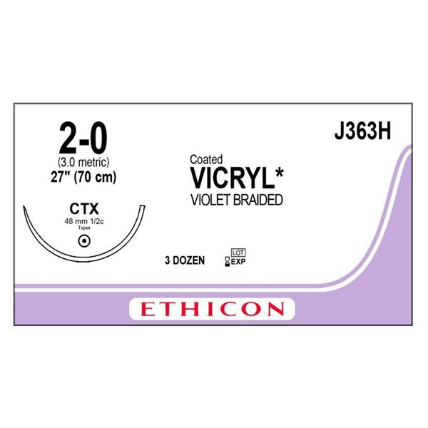 Ethicon Inc,a J & J Company Suture 2-0 Polyglactin 910 Ctx Vicryl Violet 27" Braid 36/Bx - J363H
