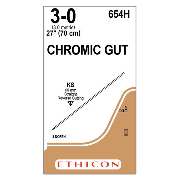 Ethicon Inc,a J & J Company Suture 3-0 Chromic Gut Ks Brown 27" Monofilament 36/Bx - 654H