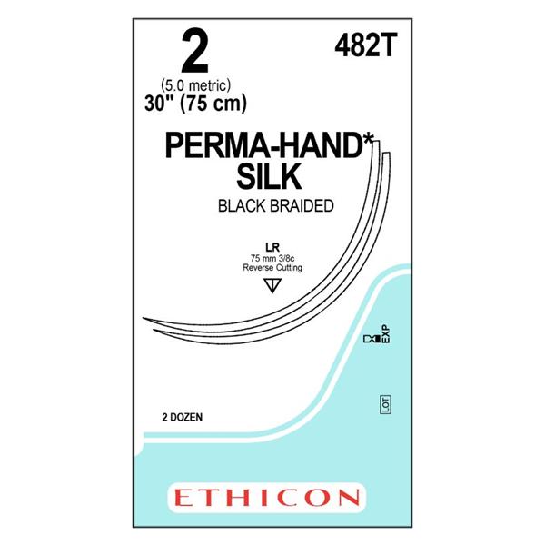 Ethicon Inc,a J & J Company Suture 2 Silk Lr/Lr Perma-Hand Black 1X30" Double Arm Braid 24/Bx - 482T