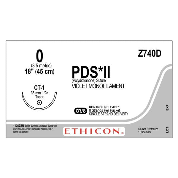 Ethicon Inc,a J & J Company Suture 0 Polydioxanone Ct-1 Pds Ii Violet 8-18" Monofilament 12/Bx - Z740D