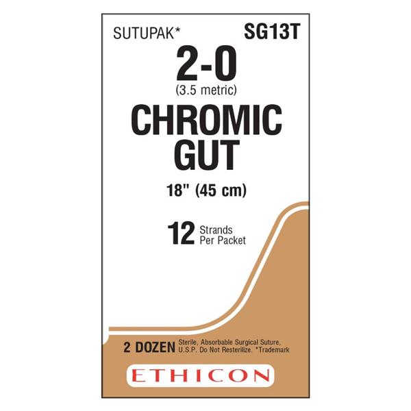 Ethicon Inc,a J & J Company Suture 2-0 Chromic Gut No Needle Brown 18" Monofilament 24/Bx - SG13T