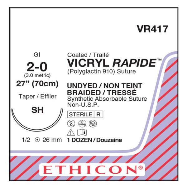 Ethicon Inc,a J & J Company Suture 2-0 Polyglactin 910 Sh Vicryl Rapide Undyed 27" Braid 12/Bx - VR417