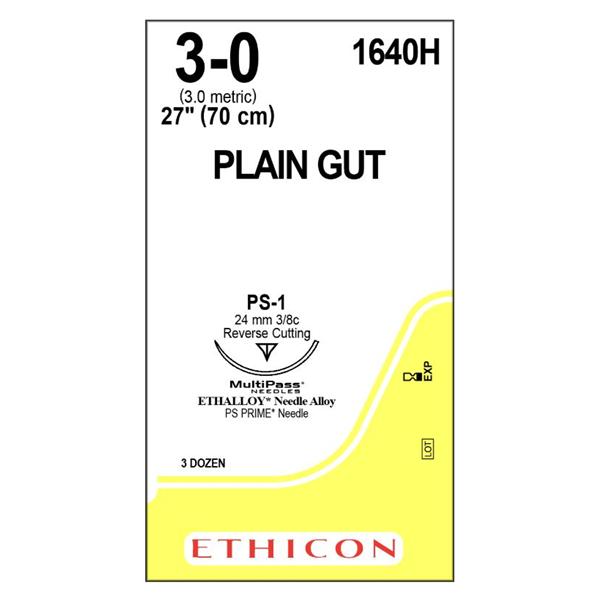 Ethicon Inc,a J & J Company Suture 3-0 Plain Gut Ps-1 Yellowish Tan 1X27" Monofilament 36/Bx - 1640H