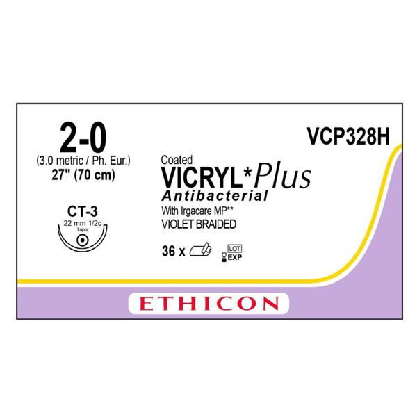Ethicon Inc,a J & J Company Suture 2-0 Triclosan/Polyglactin 910 Ct-3 Vicryl Plus Violet 27" Braid 36/Bx - VCP328H
