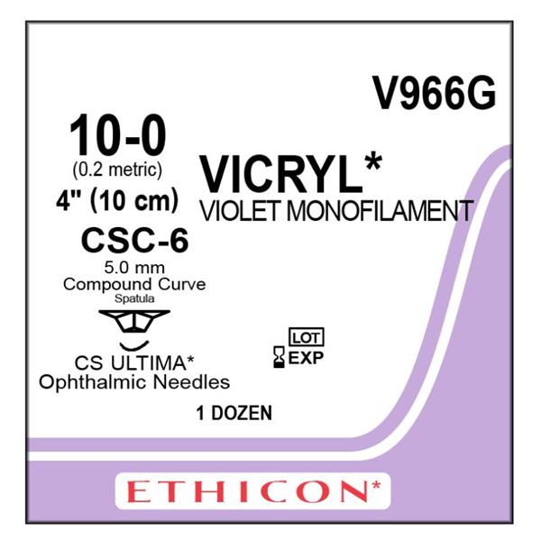 Ethicon Inc,a J & J Company Suture 10-0 Polyglactin 910 Csb-6 Vicryl Violet 1X4" Braid 12/Bx - V966G