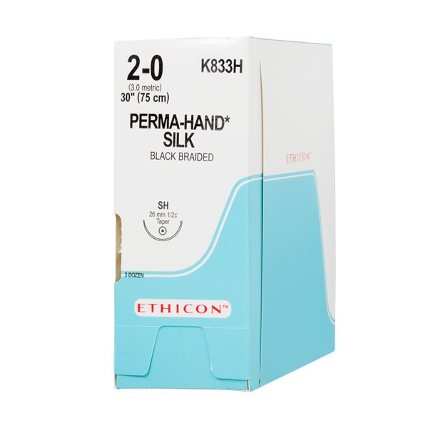 Ethicon Inc,a J & J Company Suture 2-0 Silk Sh Perma-Hand Black 30" Braid 36/Bx - K833H