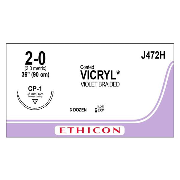 Ethicon Inc,a J & J Company Suture 2-0 Polyglactin 910 Cp-1 Vicryl Violet 36" Braid Bx - J472H