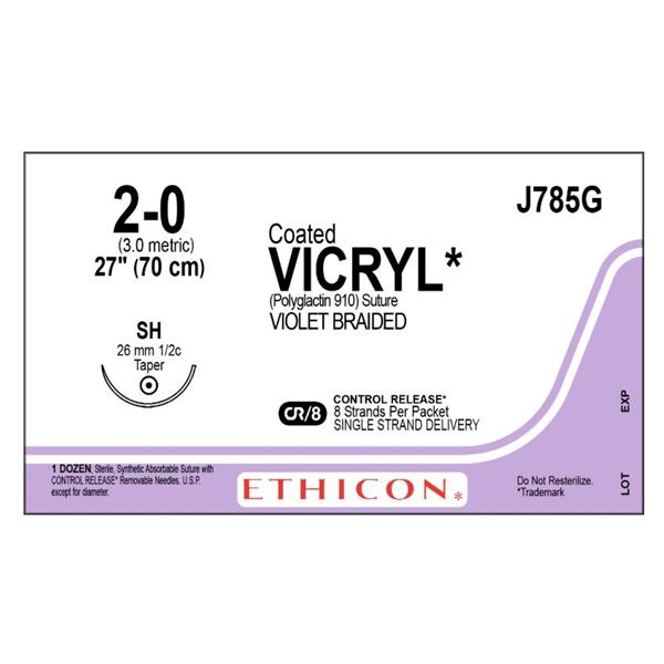 Ethicon Inc,a J & J Company Suture 2-0 Polyglactin 910 Sh Vicryl Violet 8-27" Braid 12/Bx - J785G