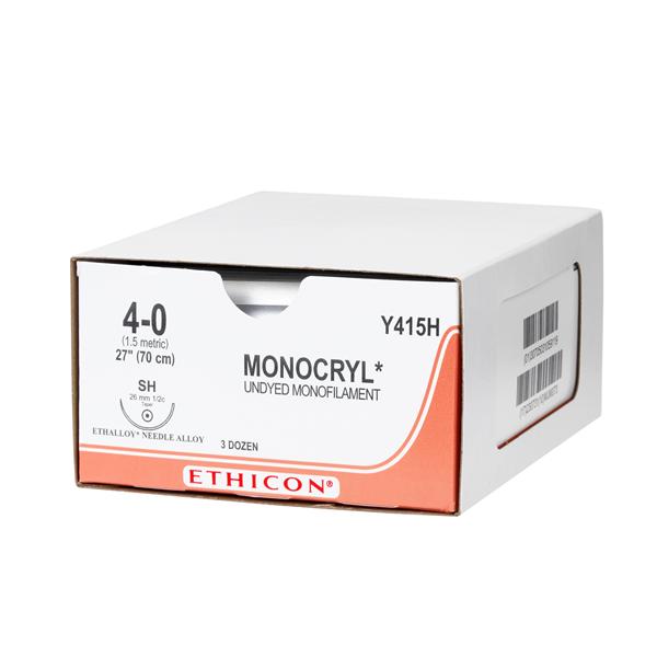 Ethicon Inc,a J & J Company Suture 4-0 Poliglecaprone 25 Sh Monocryl Undyed 27" Monofilament 36/Bx - Y415H
