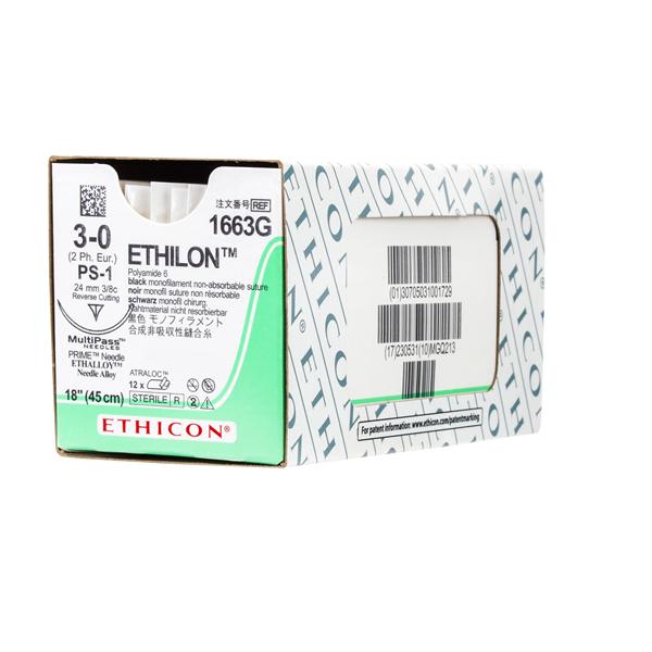 Ethicon Inc,a J & J Company Suture 3-0 Nylon Ps-1 Ethilon Black 18" Monofilament 12/Bx - 1663G