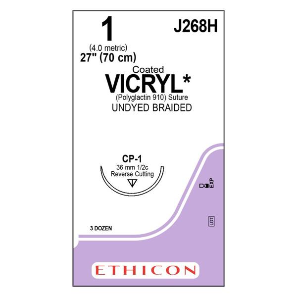 Ethicon Inc,a J & J Company Suture 1 Polyglactin 910 Cp-1 Vicryl Undyed 27" Braid 36/Bx - J268H