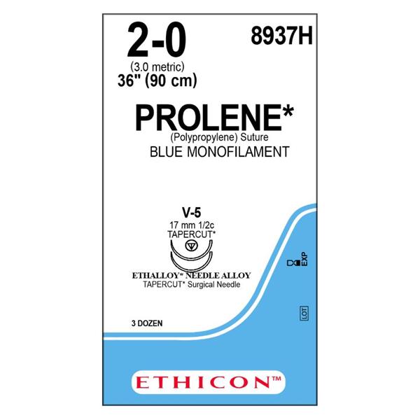 Ethicon Inc,a J & J Company Suture 2-0 Polypropylene V-5/V-5 Prolene Blue 36" Double Arm Monofilament 36/Bx - 8937H