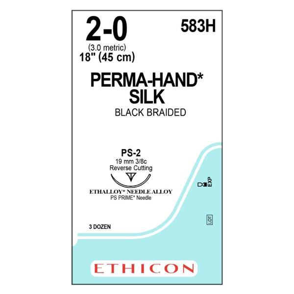 Ethicon Inc,a J & J Company Suture 2-0 Silk Ps-2 Perma-Hand Black 18" Braid 36/Bx - 583H