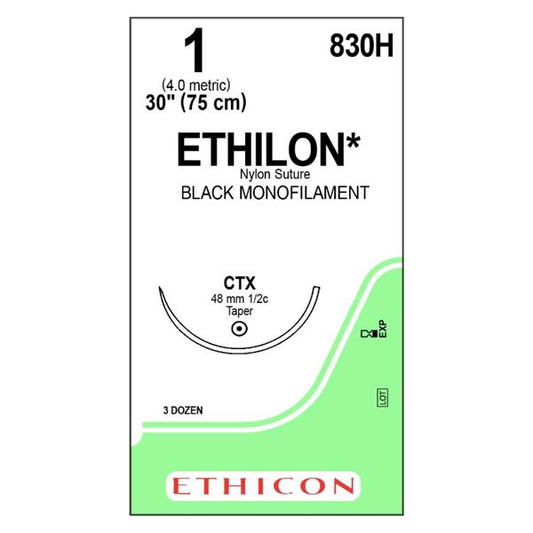 Ethicon Inc,a J & J Company Suture 1 Nylon Ctx Ethilon Black 1X30" Monofilament 36/Bx - 830H