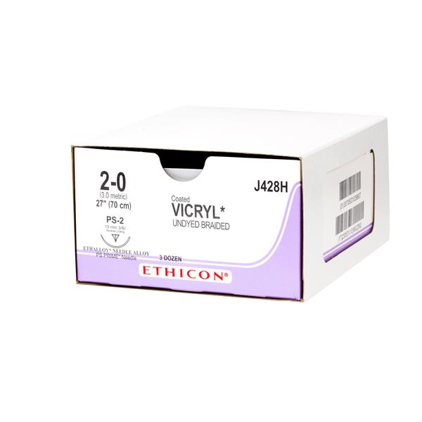 Ethicon Inc,a J & J Company Suture 2-0 Polyglactin 910 Ps-2 Vicryl Undyed 27" Braid 36/Bx - J428H