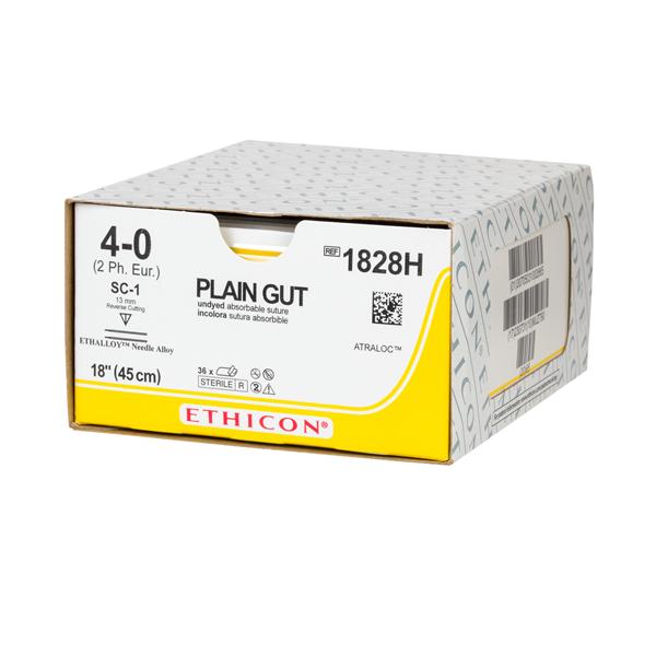 Ethicon Inc,a J & J Company Suture 4-0 Plain Gut Sc-1 Yellowish Tan 18" Double Arm Monofilament 36/Bx - 1828H