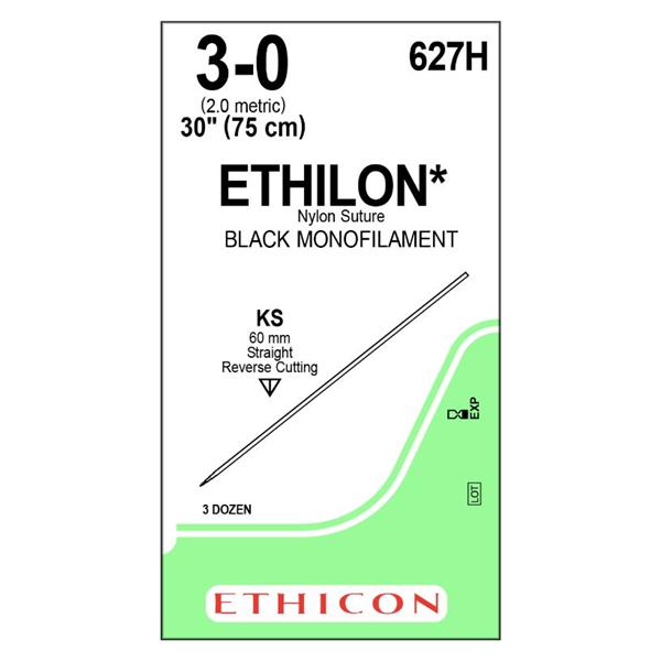 Ethicon Inc,a J & J Company Suture 3-0 Nylon Ks Ethilon Black 30" Monofilament 36/Bx - 627H