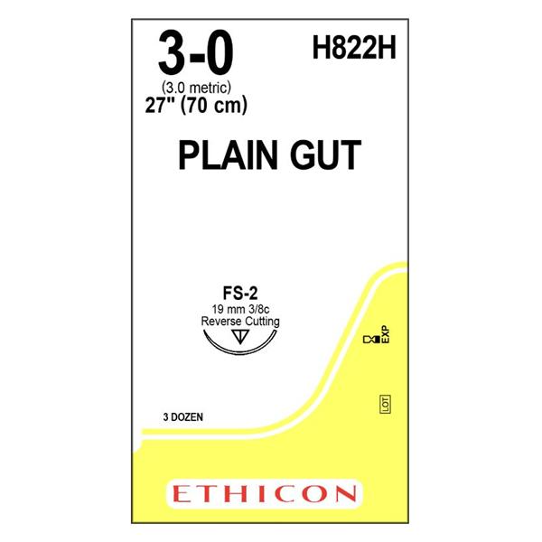 Ethicon Inc,a J & J Company Suture 3-0 Plain Gut Fs-2 Yellowish Tan 27" Monofilament 36/Bx - H822H