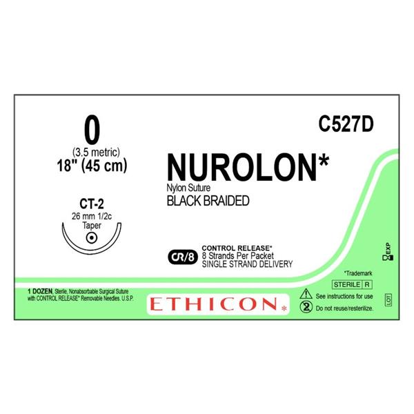 Ethicon Inc,a J & J Company Suture 0 Nylon Ct-2 Nurolon Black 8-18" Braid 12/Bx - C527D