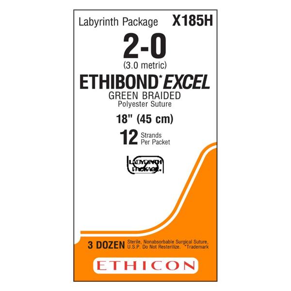 Ethicon Inc,a J & J Company Suture 2-0 Polyester No Needle Ethibond Excel Green 12-18" Braid 36/Bx - X185H