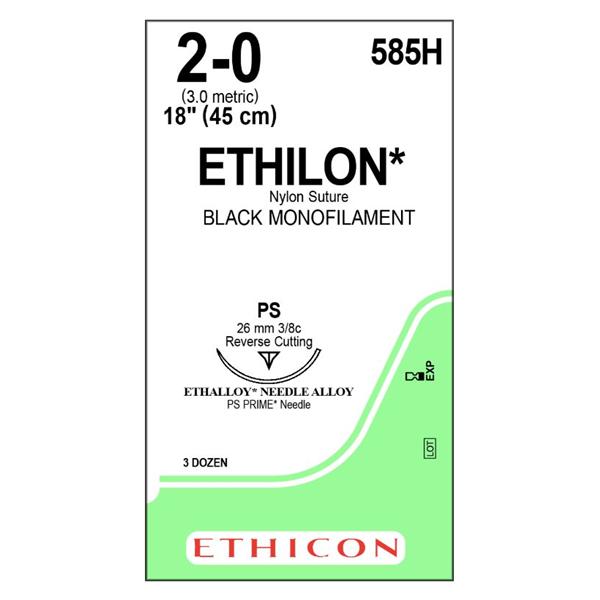 Ethicon Inc,a J & J Company Suture 2-0 Nylon Ps Ethilon Black 18" Monofilament 36/Bx - 585H