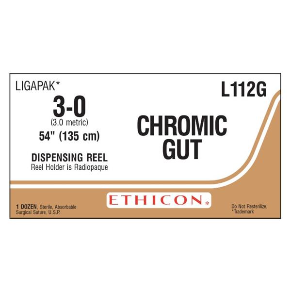 Ethicon Inc,a J & J Company Suture 3-0 Chromic Gut No Needle Ligapak Surgical Brown 54" Monofilament 12/Bx - L112G