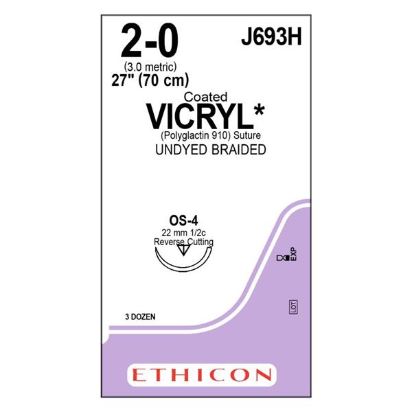 Ethicon Inc,a J & J Company Suture 2-0 Polyglactin 910 Os-4 Vicryl Undyed 27" Braid 36/Bx - J693H