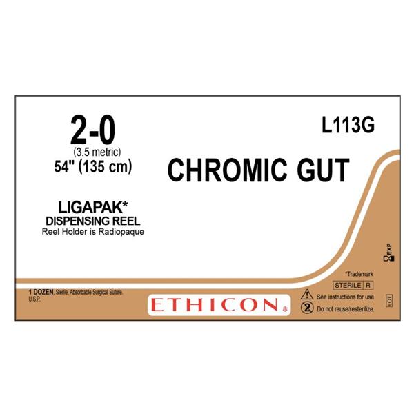 Ethicon Inc,a J & J Company Suture 2-0 Chromic Gut No Needle Ligapak Surgical Brown 54" Monofilament 12/Bx - L113G