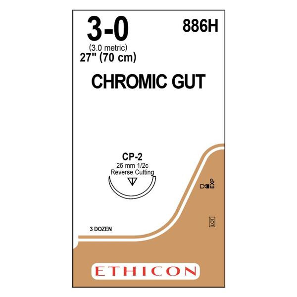 Ethicon Inc,a J & J Company Suture 3-0 Chromic Gut Cp-2 Brown 1X27" Monofilament 36/Bx - 886H