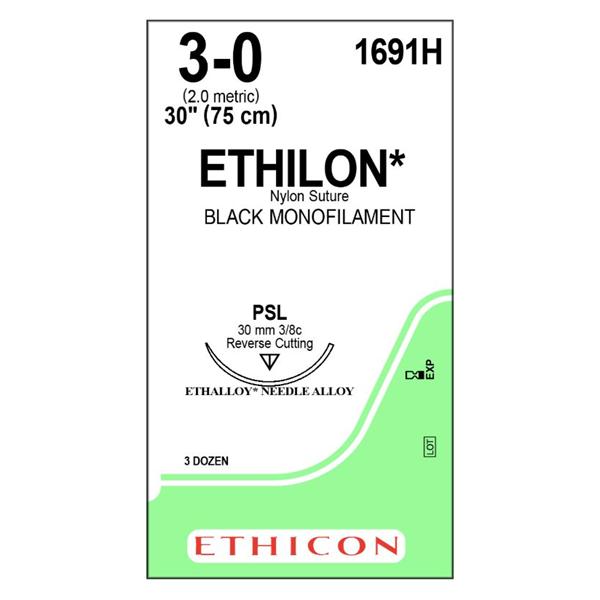 Ethicon Inc,a J & J Company Suture 3-0 Nylon Psl Ethilon Black 1X30" Monofilament 36/Bx - 1691H