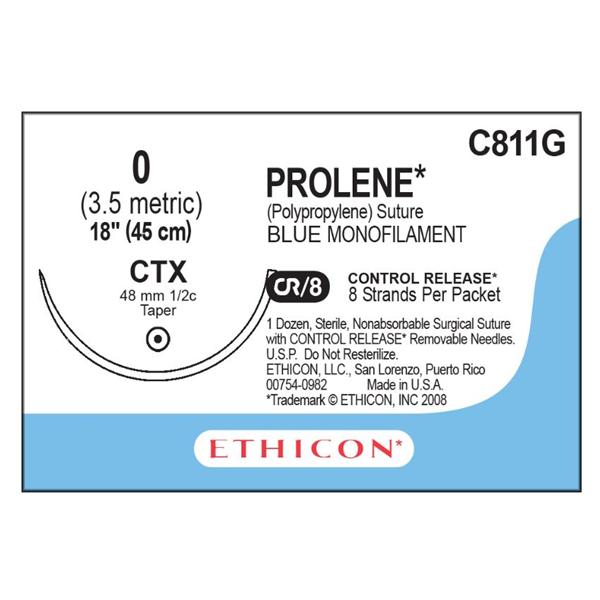 Ethicon Inc,a J & J Company Suture 0 Polypropylene Ctx Prolene Blue 18" Monofilament 12/Bx - C811G