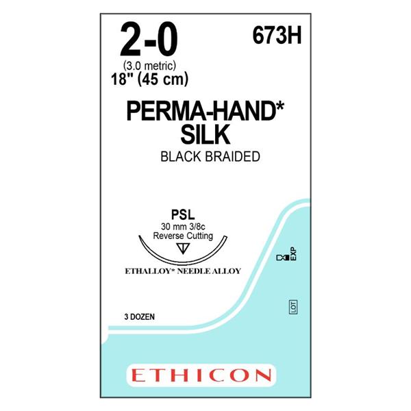 Ethicon Inc,a J & J Company Suture 2-0 Silk Psl Perma-Hand Black 18" Braid 36/Bx - 673H