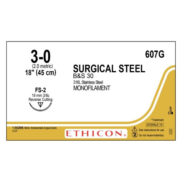 Ethicon Inc,a J & J Company Suture 3-0 B&S 30 Fs-2 Silver 18" Monofilament Bx - 607G