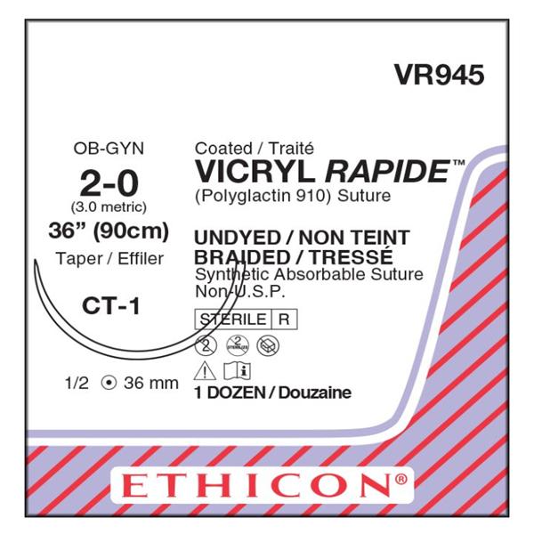 Ethicon Inc,a J & J Company Suture 2-0 Polyglactin 910 Ct-1 Vicryl Rapide Undyed 36" Braid 12/Bx - VR945