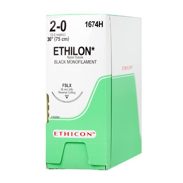 Ethicon Inc,a J & J Company Suture 2-0 Nylon Fslx Ethilon Black 30" Monofilament 36/Bx - 1674H