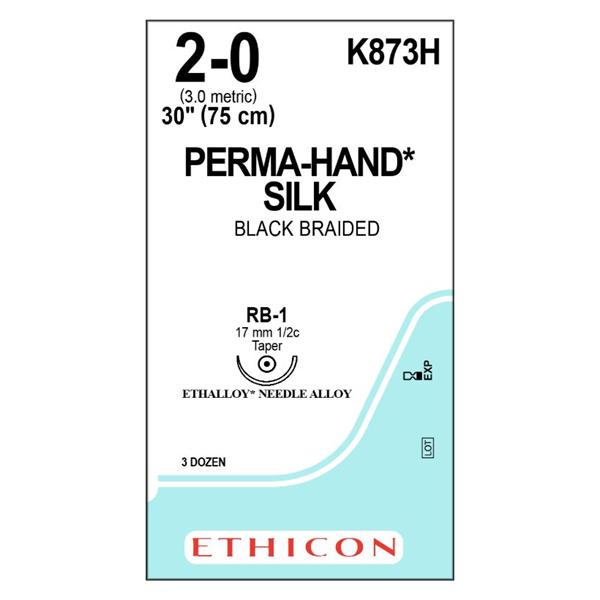 Ethicon Inc,a J & J Company Suture 2-0 Silk Rb-1 Perma-Hand Black/Brown 1X30" Braid 36/Bx - K873H