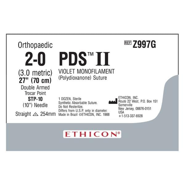 Ethicon Inc,a J & J Company Suture 2-0 Pdo Stp-10/Stp-10 Pds Ii Violet 27" Double Arm Monofilament 12/Bx - Z997G