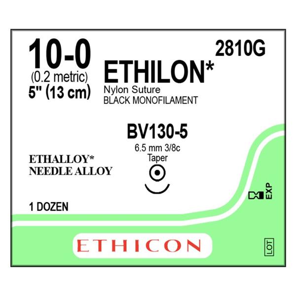 Ethicon Inc,a J & J Company Suture 10-0 Nylon Bv130-5 Ethilon Black 5" Monofilament 12/Bx - 2810G