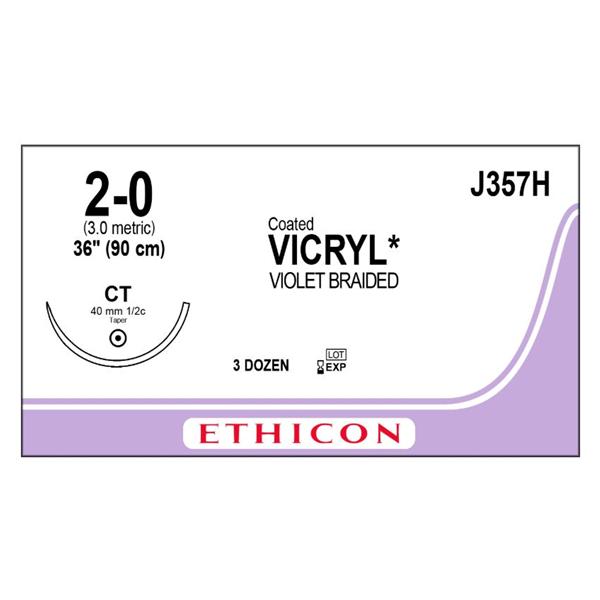 Ethicon Inc,a J & J Company Suture 2-0 Polyglactin 910 Ct Vicryl Violet 36" Braid 36/Bx - J357H