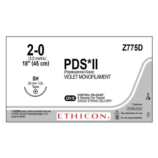Ethicon Inc,a J & J Company Suture 2-0 Polydioxanone Sh Pds Ii Violet 8-18" Monofilament 12/Bx - Z775D
