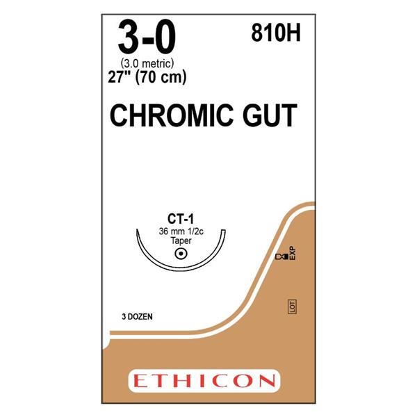 Ethicon Inc,a J & J Company Suture 3-0 Chromic Gut Ct-1 Brown 27" Monofilament 36/Bx - 810H