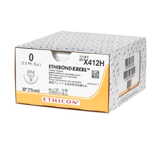 Ethicon Inc,a J & J Company Suture 0 Polyester Ct-2 Ethibond Excel Green 30" Braid 36/Bx - X412H