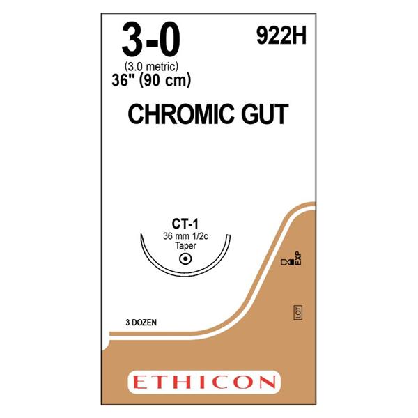 Ethicon Inc,a J & J Company Suture 3-0 Chromic Gut Ct-1 Brown 36" Monofilament 36/Bx - 922H