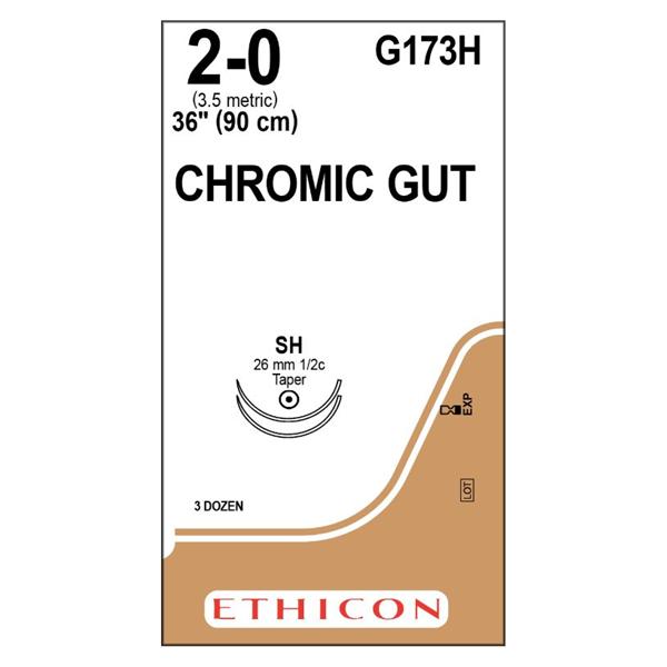 Ethicon Inc,a J & J Company Suture 2-0 Chromic Gut Sh/Sh Brown 36" Double Arm Monofilament 36/Bx - G173H