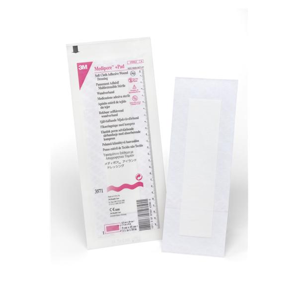 3M Healthcare Dressing Wound Medipore +Pad Sft Clth 3-1/2X10" Strl Lf Adhs Non-Adhere 25/Box, 4 Bx/Ca - 3571