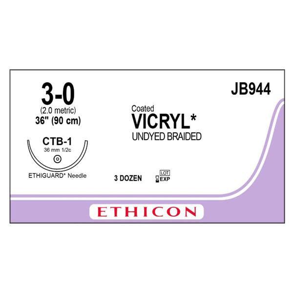 Ethicon Inc,a J & J Company Suture 3-0 Polyglactin 910 Ctb-1 Vicryl Undyed 36" Braid 36/Bx - JB944