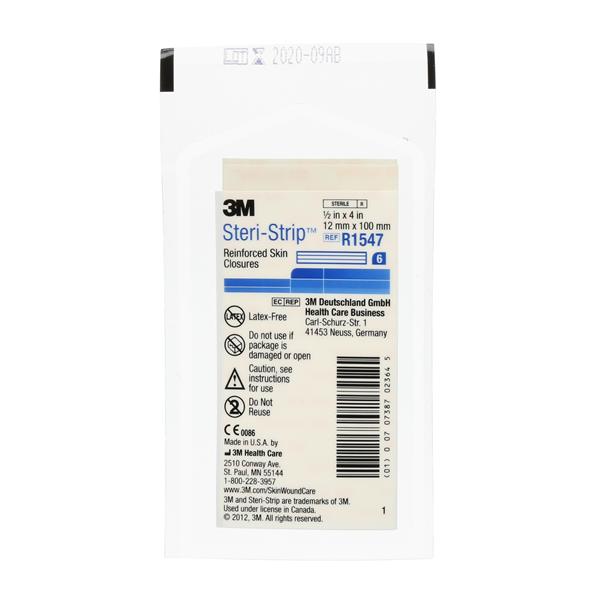 3M Healthcare Strip Skin Closure Steri-Strip 1/2X4" White 6/Envelope Antimicrobial 50/Bx, 4 Bx/Ca - R1547