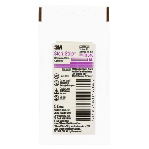 3M Healthcare Strip Skin Closure Steri-Strip 1/8X3" White 5/Envelope Antimicrobial 50/Bx, 4 Bx/Ca - R1540