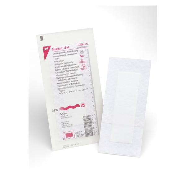 3M Healthcare Dressing Wound Medipore +Pad Sft Clth 3-1/2X8" Strl Nadhr Absorbent Lf 25/Box, 4 Bx/Ca - 3570